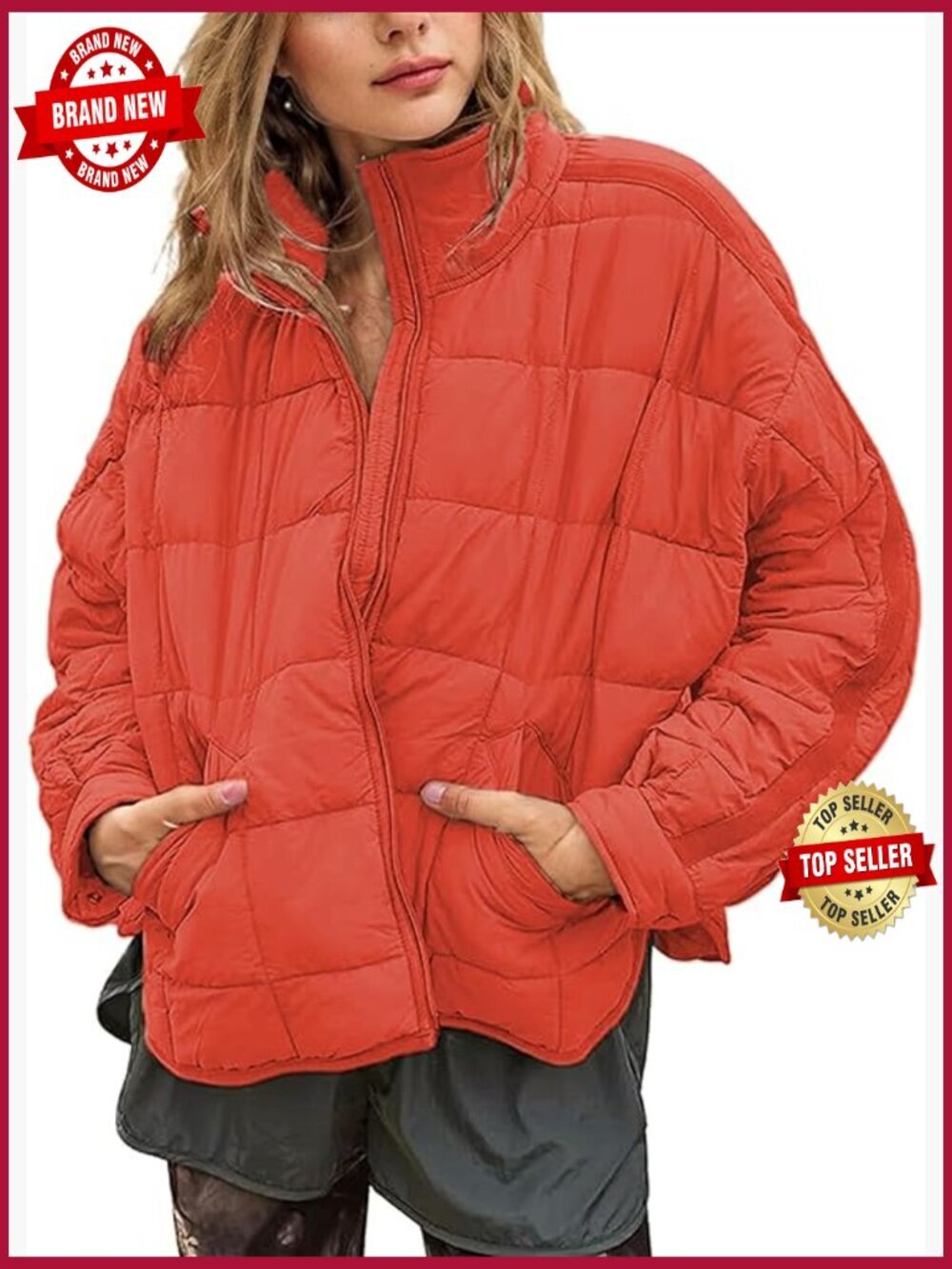 Quilted Puffer Jacket Zip Up Lightweight Padded Coat Outwear with Pockets